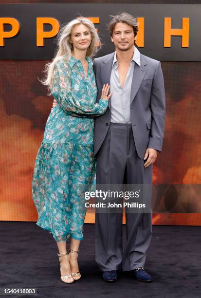 Tamsin Egerton and Josh Hartnett attend the "Oppenheimer" UK Premiere at the Odeon Luxe Leicester Square on July 13, 2023 in London, England.