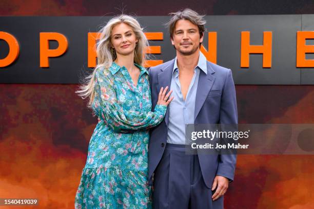 Tamsin Egerton and Josh Hartnett attend the "Oppenheimer" UK Premiere at Odeon Luxe Leicester Square on July 13, 2023 in London, England.