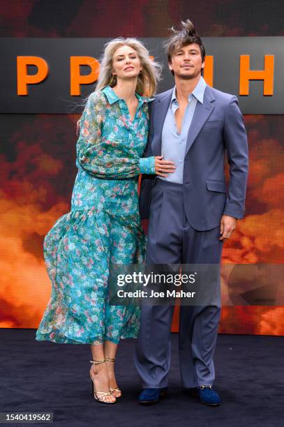 Tamsin Egerton and Josh Hartnett attend the "Oppenheimer" UK Premiere at Odeon Luxe Leicester Square on July 13, 2023 in London, England.