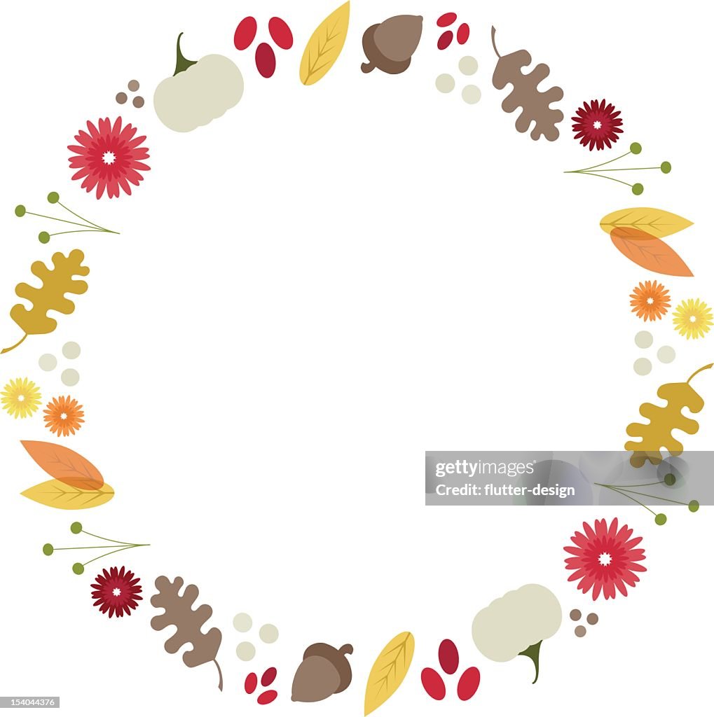 Illustration of an autumn wreath frame featuring leaves