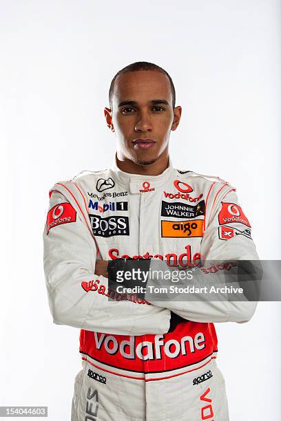 Portrait of British racing driver Lewis Hamilton. Hamilton began his career racing go-karts on tracks near his home in Stevenage, Hertfordshire. Aged...
