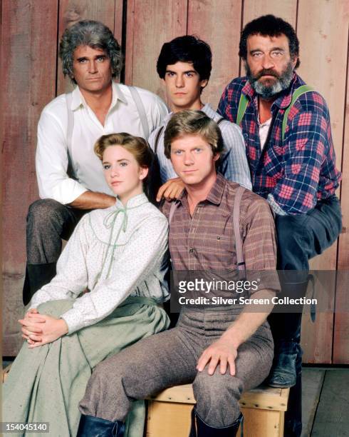 Some of the cast of the American TV series 'Little House On The Prairie', circa 1980. Clockwise, from top, left: Michael Landon as Charles Ingalls,...