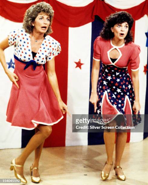 American actresses Penny Marshall , as Laverne De Fazio, and Cindy Williams as Shirley Feeney in the American TV sitcom 'Laverne & Shirley', circa...