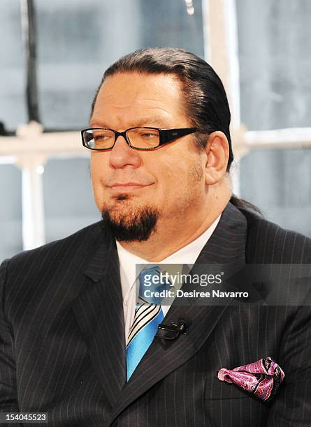 Personality Penn Jillette attends the "Celebrity Apprentice All Stars" Season 13 Press Conference at Jack Studios on October 12, 2012 in New York...