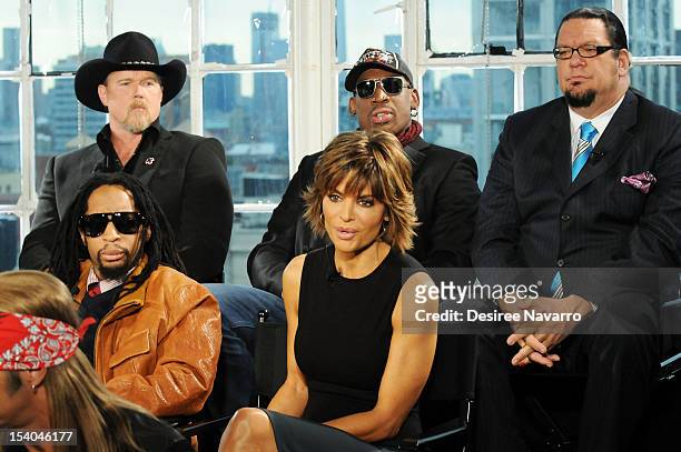 Lil Jon, Lisa Rinna, Trace Adkins, Dennis Rodman and Penn Jillette attend the "Celebrity Apprentice All Stars" Season 13 Press Conference at Jack...