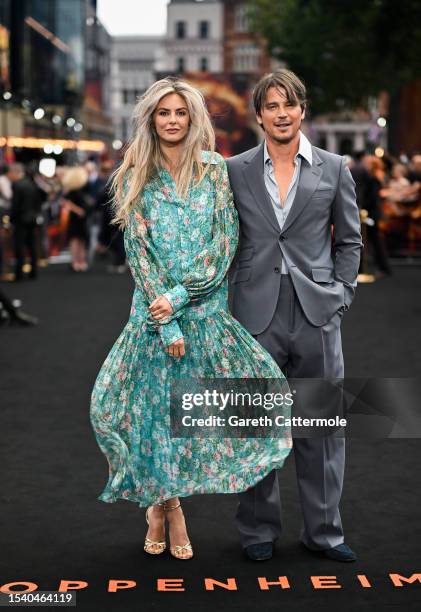 Tamsin Egerton and Josh Hartnett attend the "Oppenheimer" UK Premiere at Odeon Luxe Leicester Square on July 13, 2023 in London, England.