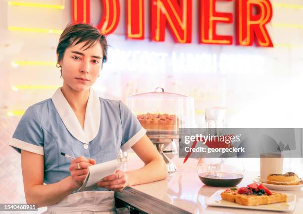 diner waitress at work - overworked waitress stock pictures, royalty-free photos & images