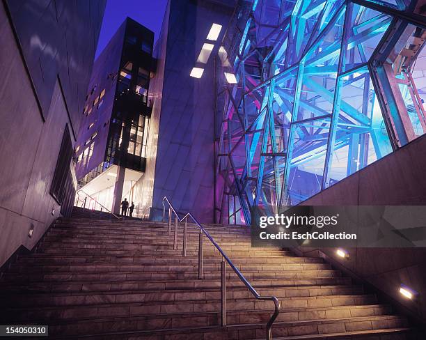 stairway towards federation square in melbourne - melbourne stock pictures, royalty-free photos & images