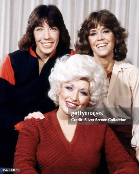 American actresses Lily Tomlin, Dolly Parton and Jane Fonda in a publicity still for '9 to 5', directed by Colin Higgins, 1980.