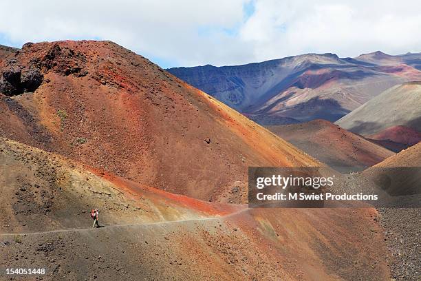 hiker - cinder cone volcano stock pictures, royalty-free photos & images