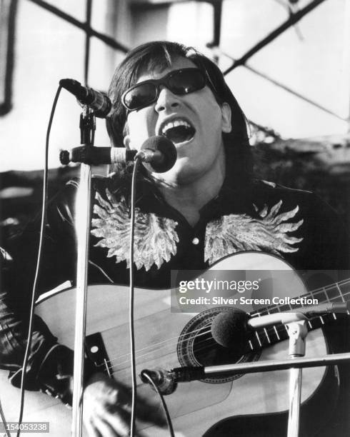 Puerto Rican singer and guitarist Jose Feliciano performing, circa 1970.