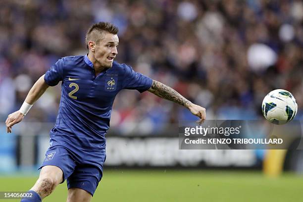 France's defender Mathieu Debuchy controls the ball during the friendly football match France vs Japan on October 12, 2012 at the Stade de France in...