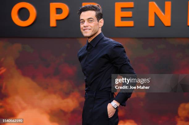 Rami Malek attends the "Oppenheimer" UK Premiere at Odeon Luxe Leicester Square on July 13, 2023 in London, England.