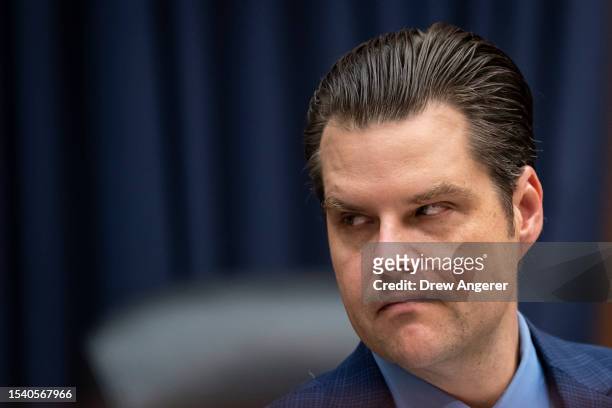 Rep. Matt Gaetz attends a House Armed Services Subcommittee on Cyber, Information Technologies and Innovation hearing about artificial intelligence...