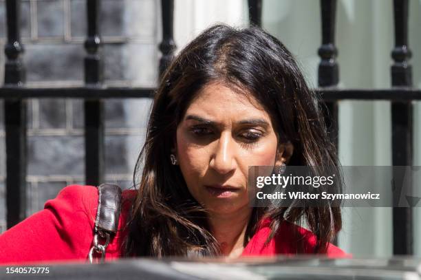 Secretary of State for the Home Department Suella Braverman leaves 10 Downing Street after attending the final weekly Cabinet meeting before the...