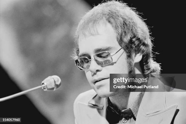 English singer, songwriter and pianist Elton John performs on the television music show 'Top of the Pops', 24th May 1972.