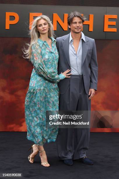 Tamsin Egerton and Josh Hartnett attend the "Oppenheimer" UK Premiere at Odeon Luxe Leicester Square on July 13, 2023 in London, England.