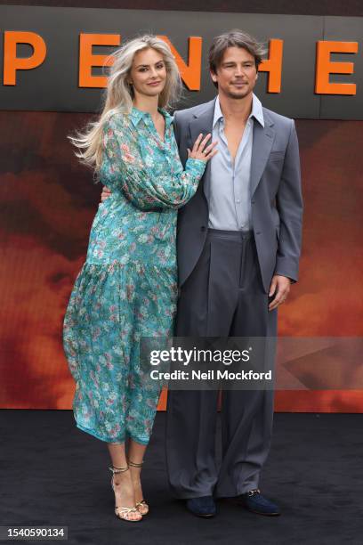 Tamsin Egerton and Josh Hartnett attend the "Oppenheimer" UK Premiere at Odeon Luxe Leicester Square on July 13, 2023 in London, England.