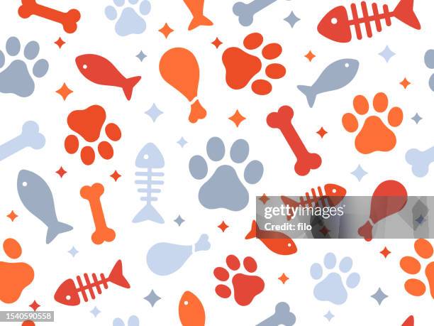 stockillustraties, clipart, cartoons en iconen met seamless pets cat and dog animal theme background pattern - animal footprint