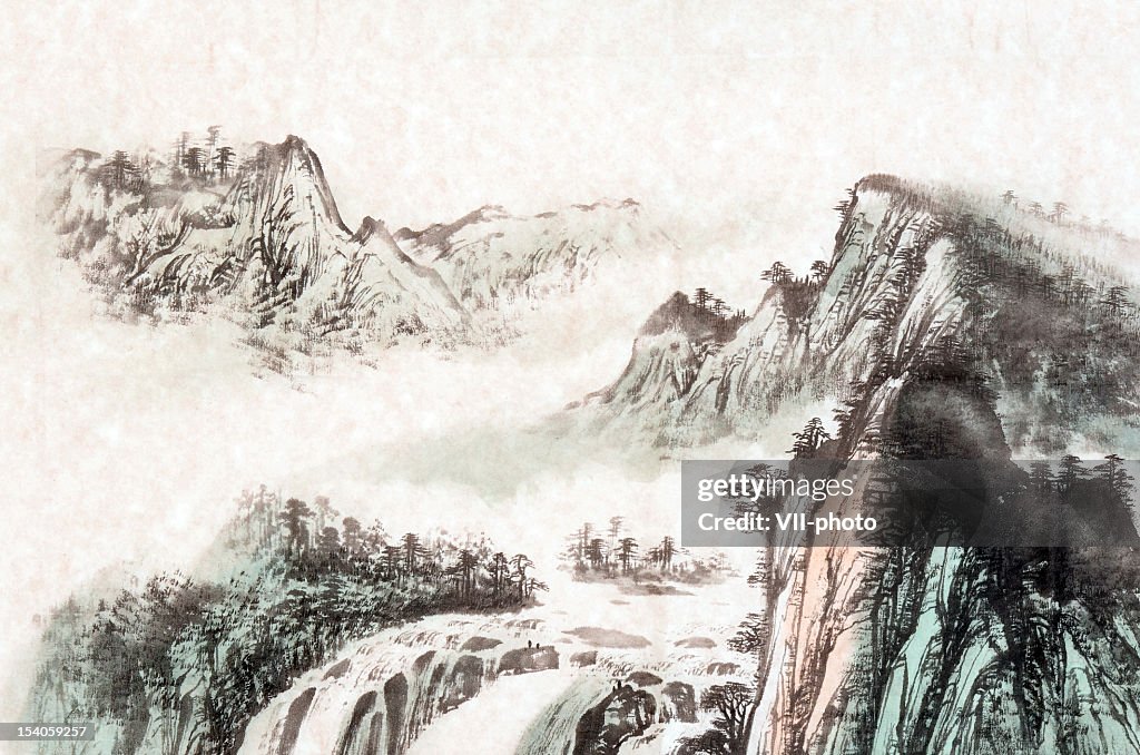 Drawing of a mountain landscape