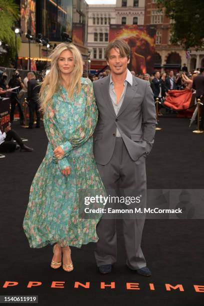 Tamsin Egerton and Josh Hartnett attend the UK Premiere of "Oppenheimer" at Odeon Luxe Leicester Square on July 13, 2023 in London, England.