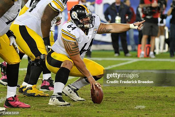 Doug Legursky of the Pittsburgh Steelers plays against the Tennessee Titans at LP Field on October 11, 2012 in Nashville, Tennessee.