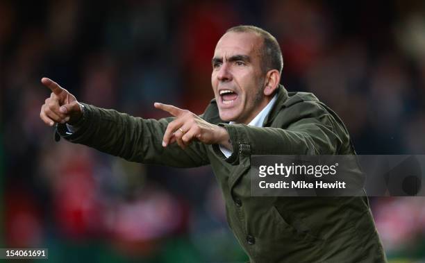 Swindon manager Paolo Di Canio makes a point during the npower League One match between Swindon Town and Coventry City at County Ground on October...