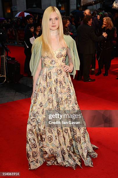 Actress Elle Fanning attends the premiere of 'Ginger and Rosa' during the 56th BFI London Film Festival at Odeon West End on October 13, 2012 in...