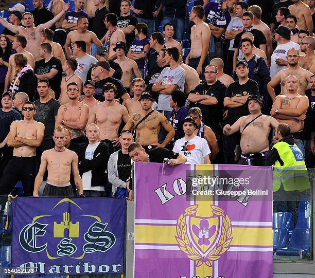 The fans of NK Maribor during the UEFA Europa League group J match between S.S. Lazio and NK Maribor at Stadio Olimpico on October 4, 2012 in Rome,...