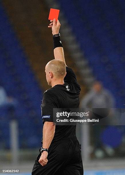 Referee Szymon Marciniak during the UEFA Europa League group J match between S.S. Lazio and NK Maribor at Stadio Olimpico on October 4, 2012 in Rome,...