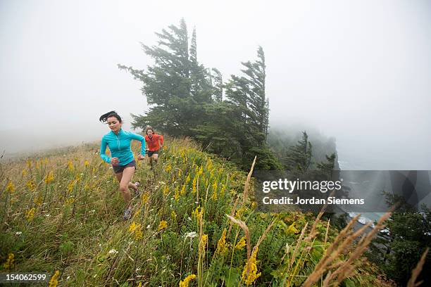 trail running in oregon. - lincoln city oregon stock pictures, royalty-free photos & images