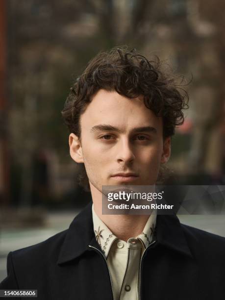 Actor Wyatt Oleff is photographed for Hemispheres Magazine on March 31, 2023 at The Wesley in New York City.