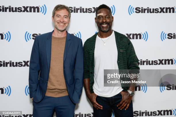 Mark Duplass and Sterling K. Brown visit SiriusXM Studios on July 13, 2023 in New York City.