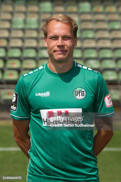 Kimmo Hovi of VfB Lübeck poses during the team presentation at Stadion Lohmühle on July 18, 2023 in Luebeck, Germany.