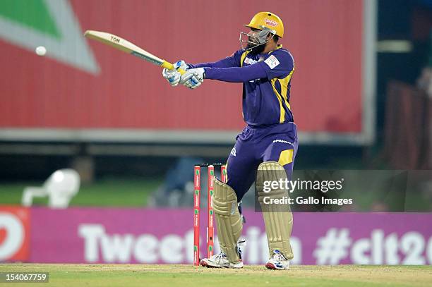 Yusuf Pathan of the Kolkata Knights bats during the Karbonn Smart CLT20 match between Kolkata Knight Riders and Delhi Daredevils at SuperSport Park...