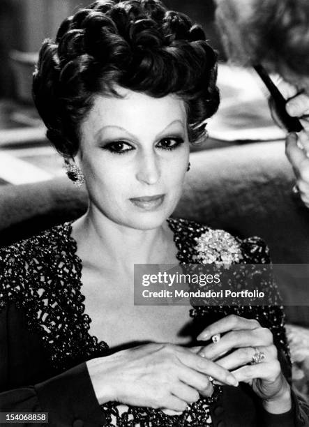 Portrait of the Italian actress Silvana Mangano in the film Conversation Piece. Rome, 1974