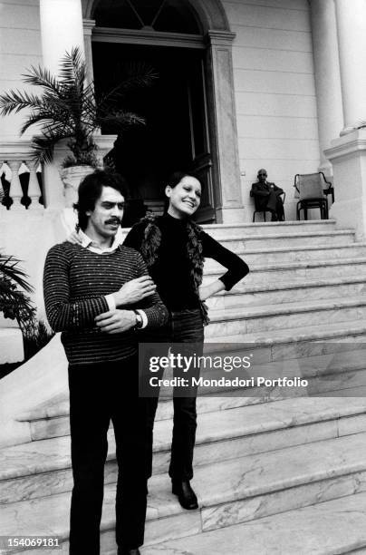 The Italian singer Anna Identici standing with her husband Maurilio Sioli during the Sanremo Music Festival. Sanremo, 1974