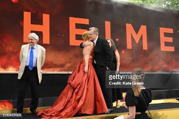 Tom Conti, Florence Pugh, Christopher Nolan and Emma Thomas attend the UK Premiere of "Oppenheimer" at Odeon Luxe Leicester Square on July 13, 2023...