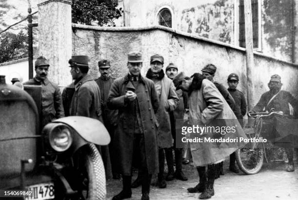 Austrian peace envoys near Rocca di San Leonardo di Borghetto Avio waiting to start peace negotiations leading to the signing of the armistice of...