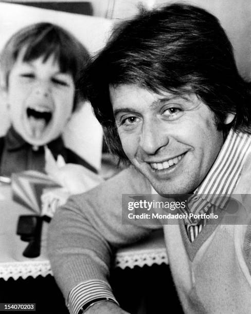 The Italian actor Corrado Pani smiling in his dressing room before the beginning of the play Peer Gynt at Teatro Valle. Rome, 1973