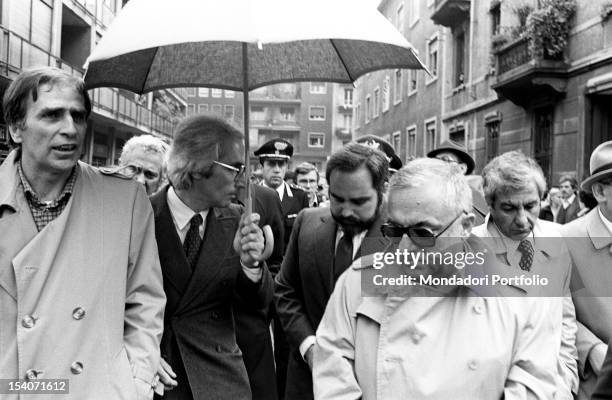 Bruno Tassan Din, director of Rizzoli publishing company, and publisher Angelo Rizzoli witnessing the finding of Italian journalist Walter Tobagi's...