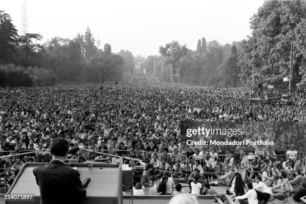 Crowd attending Festa dell'Unita in Parco Sempione. Milan, September 1979