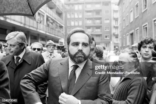 Italian publisher Angelo Rizzoli witnessing Walter Tobagi's corpse finding. The Italian journalist was murderd in via Salaino by the Brigata XXVIII...