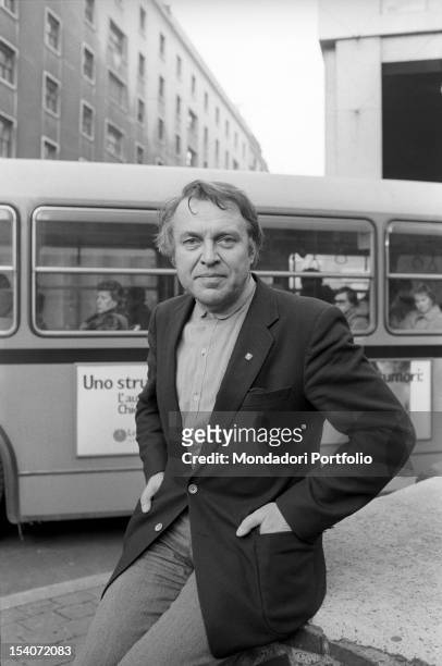 The Czechoslovakian-born Austrian writer Pavel Kohout posing in the street. 1970s