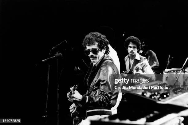 The Mexican guitar player Carlos Santana playing with his band at Velodromo Vigorelli. Milan, 13th September 1977