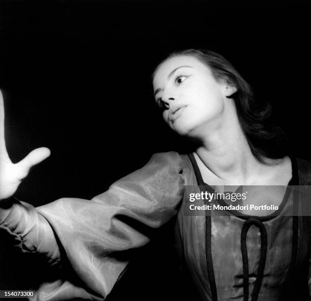 The Italian actress Anna Maria Ferrero acting in Hamlet. Milan, 12th January 1954