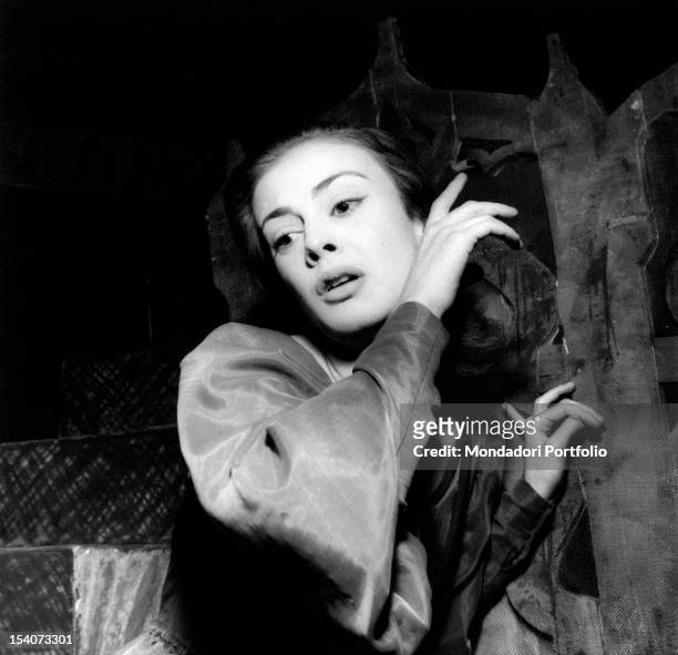 The Italian actress Anna Maria Ferrero acting in Hamlet. Milan, 12th January 1954