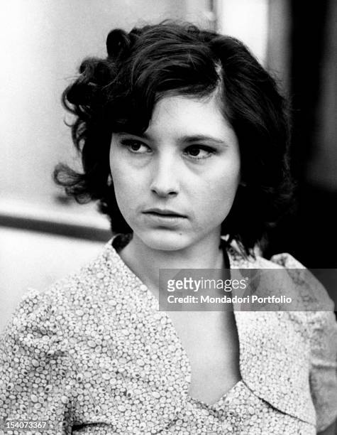 The Italian actress Lina Polito posing on the set of the film Salvo D'Acquisto. Rome, 1975