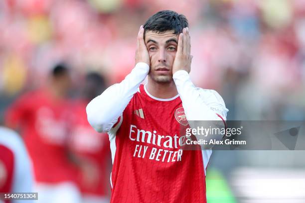 Kai Havertz of Arsenal reacts after the pre-season friendly match between 1. FC Nürnberg and Arsenal FC at Max-Morlock Stadion on July 13, 2023 in...