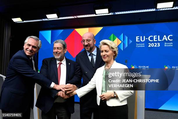 Argentina's President Alberto Fernandez, Saint Vincent and the Grenadines' Prime Minister Ralph Gonsalves, European Council President Charles Michel...